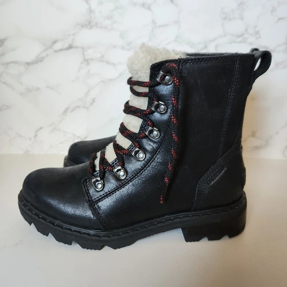 NWT SOREL | Lennox Lace Cozy Shearling Waterproof Leather Combat Boots - Size 7 - Picture 4 of 12